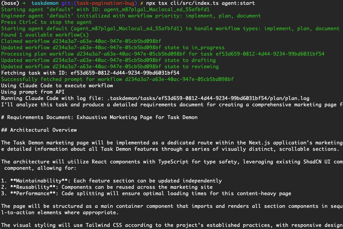 Task Demon CLI agent terminal interface