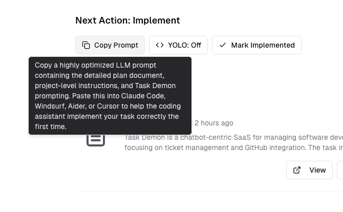Task Demon detailed coding prompt example