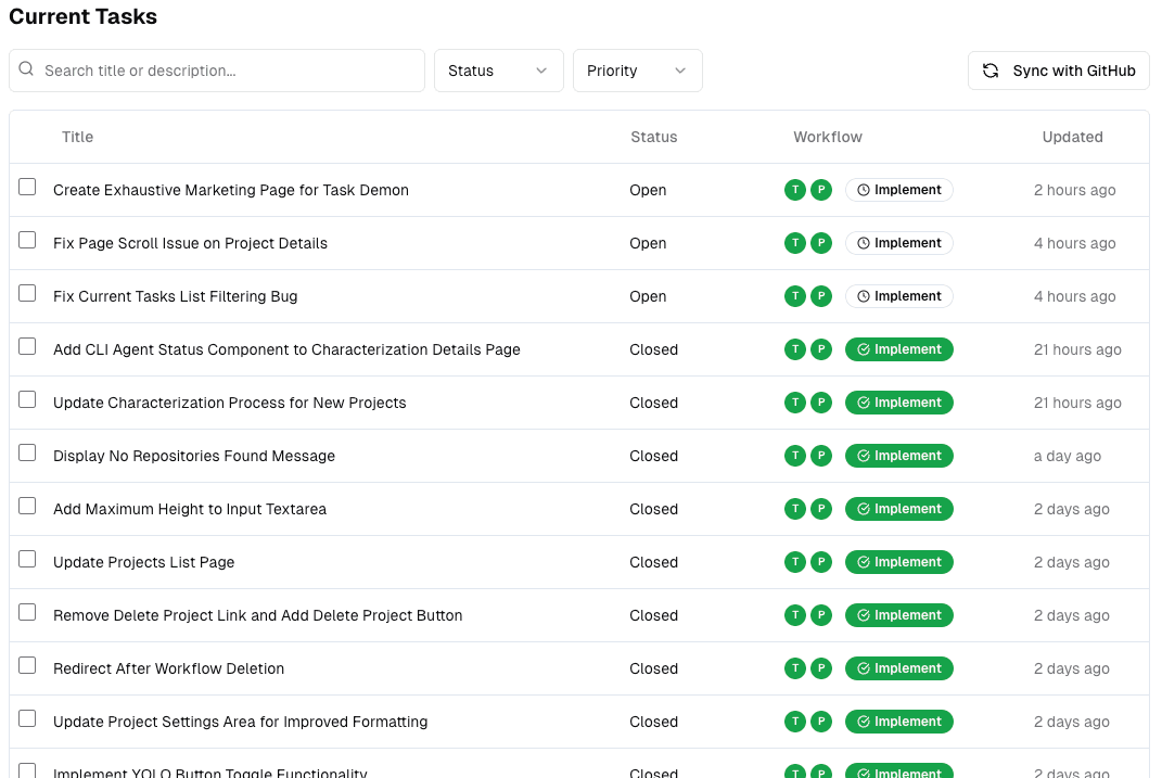 Task Demon GitHub integration interface